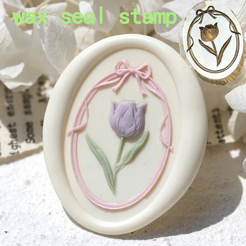 

New Tulip Wax Seal Stamp Copper Head 3D Laser Relief Oval Flower Brass Sealing Wax Stamp Toy For Envelope Wedding Invitation