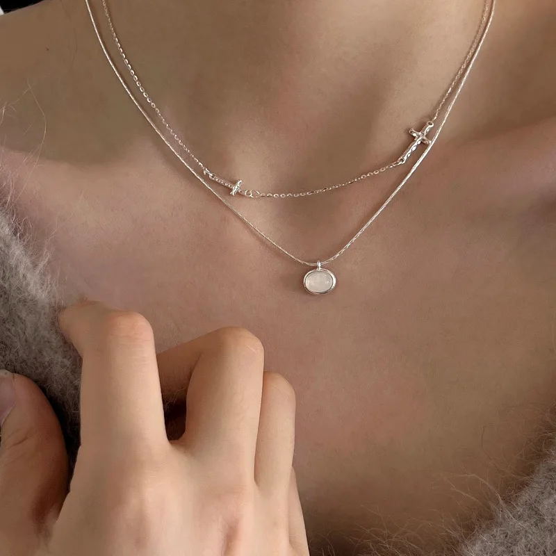 VENTFILLE 925 Silver Jade Circular Necklace for Women Girl Birthday Gift Minimalism Fashion Jewelry Dropshipping