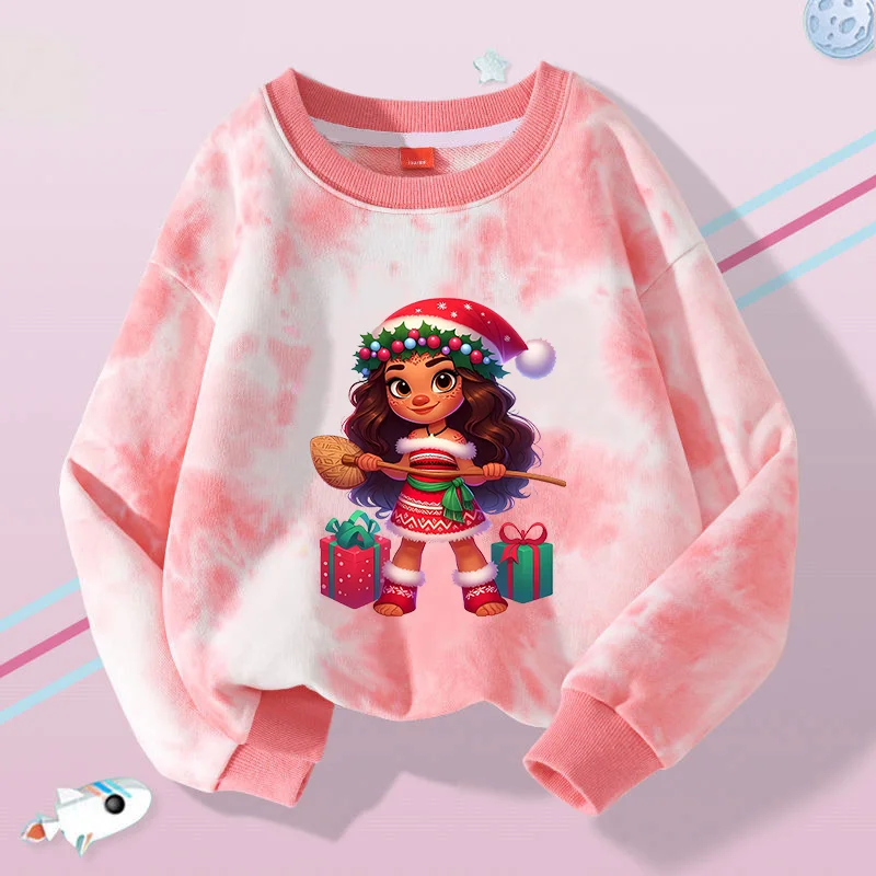 Moana 2 Sweatshirt Anime Cartoon Moana Princess Clothing Kids Autumn Tie-dye Long Sleeve Fashion Round Neck Tops Christmas Gift