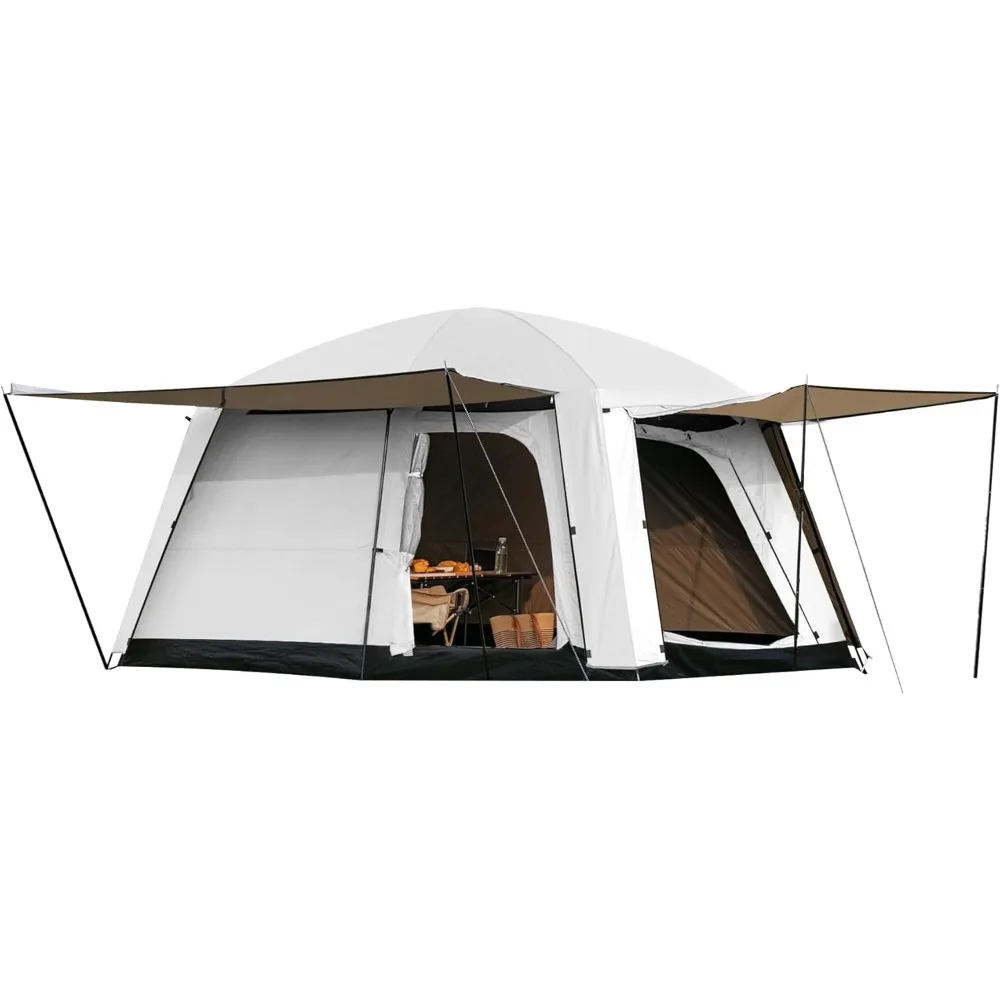 

Family-Sized Waterproof Cabin Tent with Porch and Rainfly, Spacious 2-Room Glamping Tent for 4-6 People