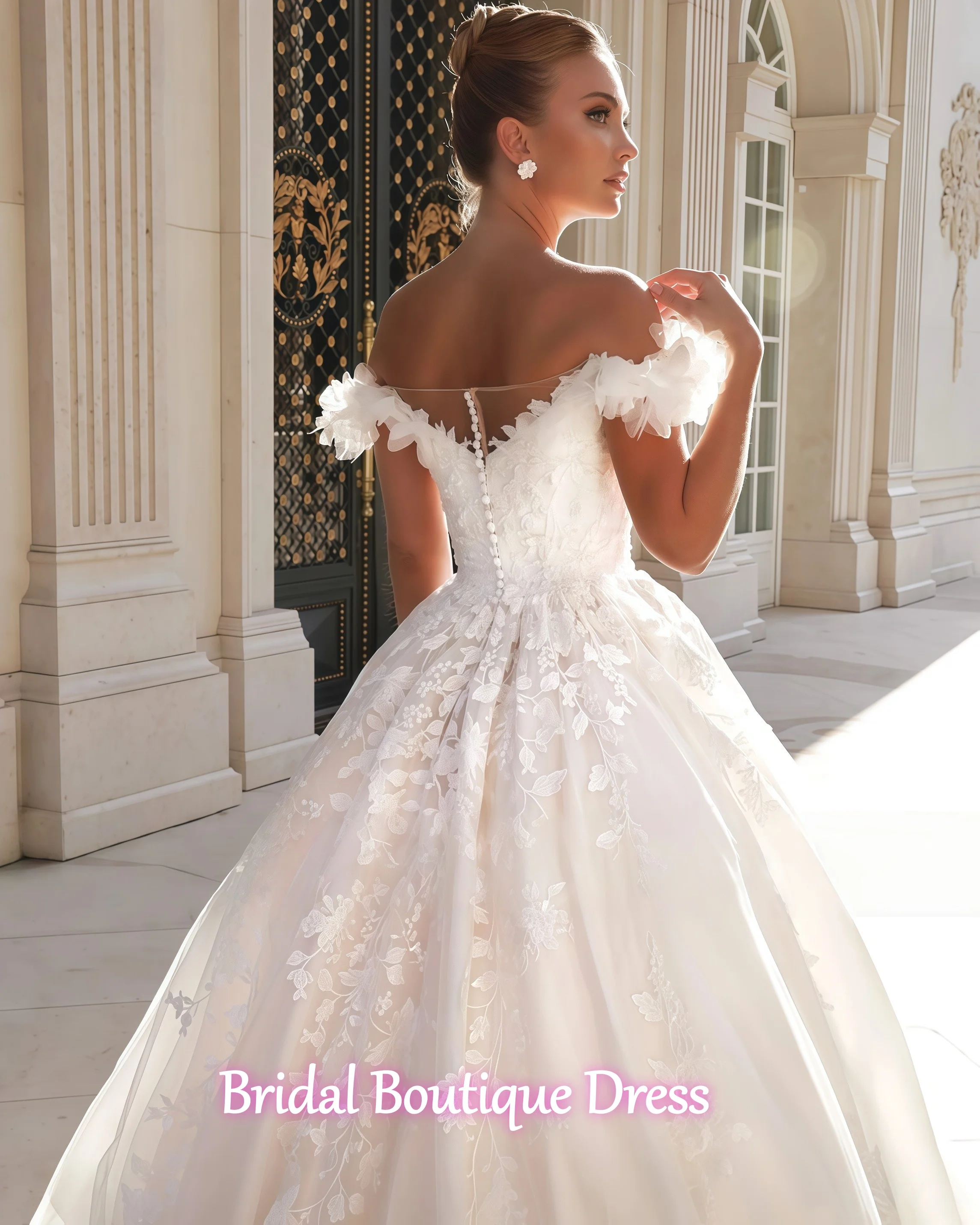 تخصيص رائعة الحبيب 3D الزهور الديكور الكرة ثوب الزفاف يزين قطار المحكمة الأميرة فستان زفاف Vestido De #4