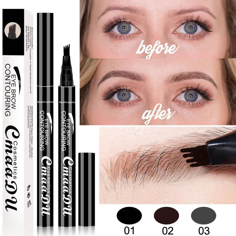 CmaaDu más vendido, lápiz de cejas líquido preciso de 4 puntos, maquillaje de 4 puntas, tenedor, micrófibres, 24 horas, lápiz para cejas