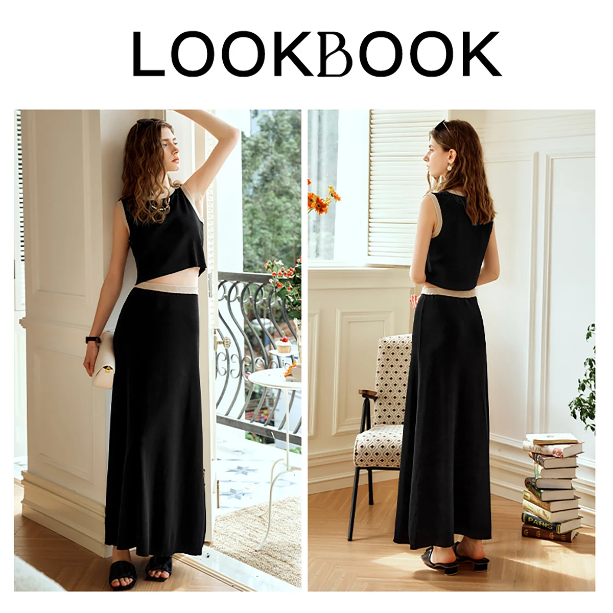 OLrain 2-częściowe komplety dzianinowe spódnico-spodnie damskie, stroje na lato 2025, codzienne crop topy bez rękawów, elastyczna talia, długa spódnica O24XE86321