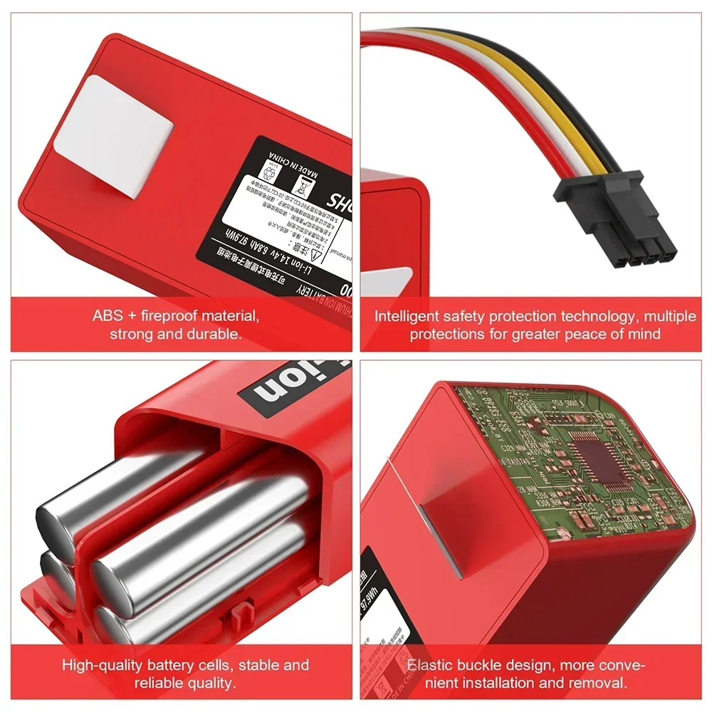 14.4V เปลี่ยนแบตเตอรี่สําหรับ Xiaomi Roborock S51 เครื่องดูดฝุ่นหุ่นยนต์ S52 S60 S53 S50 S55 S4 S5 S6 Series เครื่องกวาดแบตเตอรี่