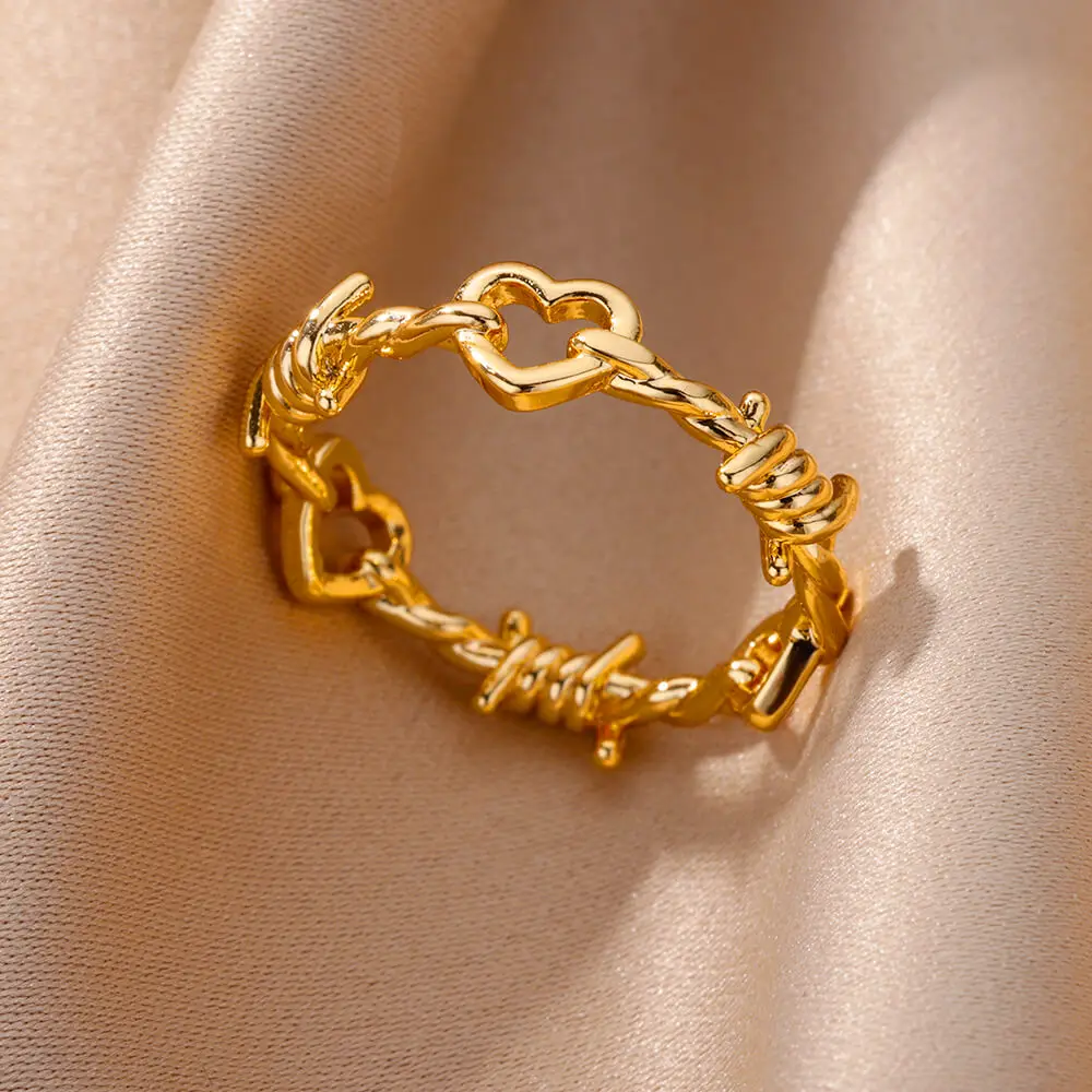 Stainless Steel Rings For Women Aesthetic Heart Gold Color Wedding Couple Ring Jewelry Vintage Accessories anillos mujer