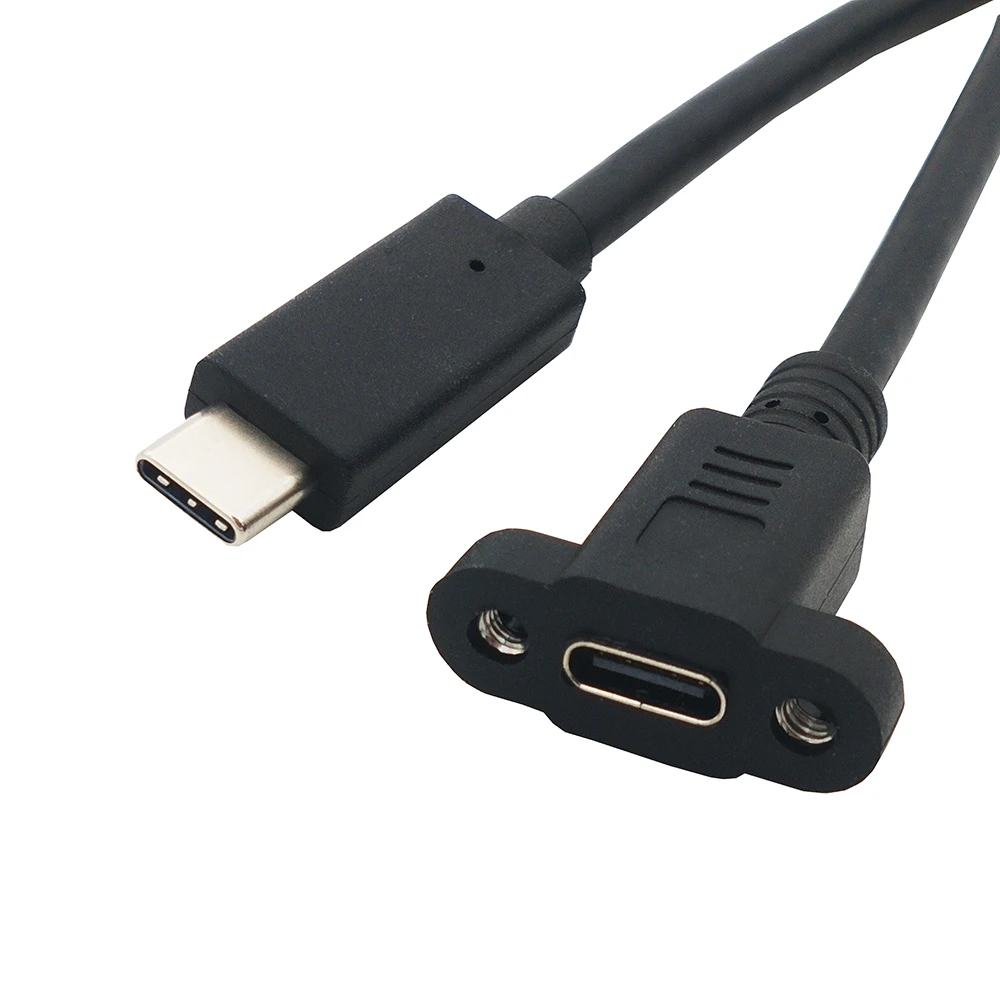 

1PCS 1M USB-C USB 3.1 Male Connector To Type-c USB 3.1 Female Extension Cable 17mm With screws Panel Mount Hole