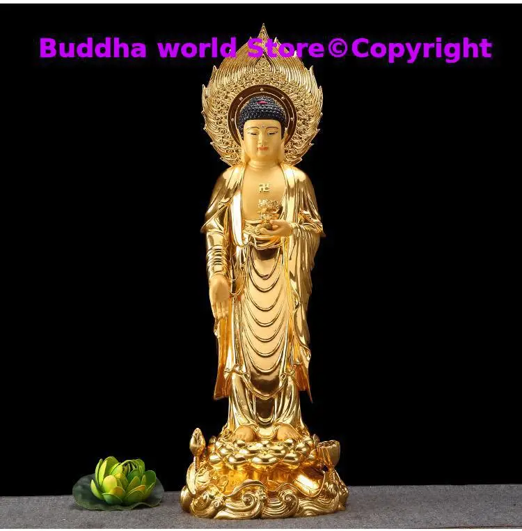 58CM Large Buddhism Asia high grade gold gilding copper Standing Buddha statue HOME shrine Efficacious protection FENG SHUI