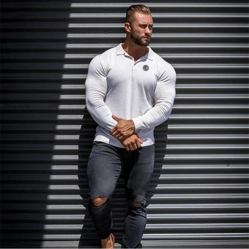 Running Shirt Sports Compression T Shirt Men Gym Long Sleeve Slim Fit T-Shirt Polo Top Male Workout Fitness Training Clothing