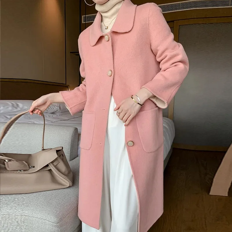 Winter Coats Woman 2024 100% Pure Wool Long Coats For Women Autumn Wool Coat Casual Long Sleeve Coat Elegant Women's Overcoat