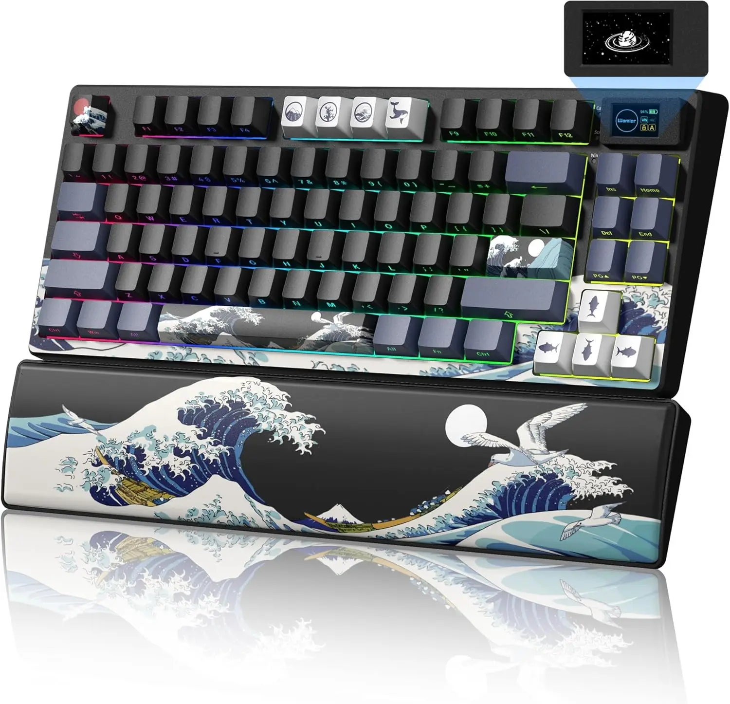 

75% Wireless Mechanical Keyboard with Color Screen, Hot-Swappable RGB Gaming Keyboard with Wrist Rest for Mac/Windows