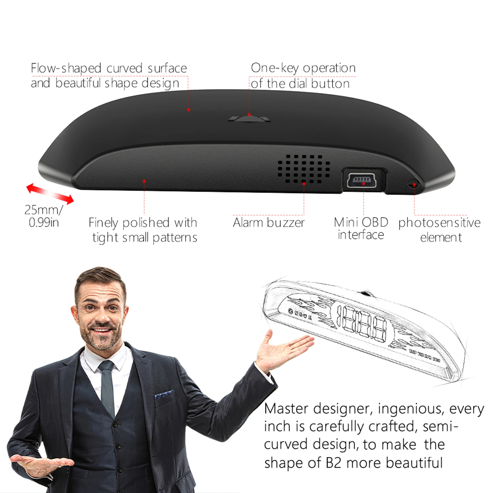 Obd سيارة جديدة obd عداد السرعة رئيس متابعة العرض B2 متعددة الوظائف سيارة التشخيص كاشف عداد السرعة القيادة الآمنة رئيس متابعة العرض