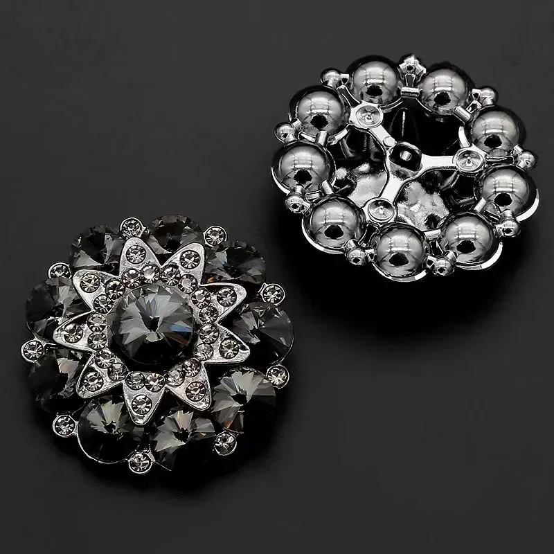 1pcs Round Metal Rhinestone Buttons Shank Invitation Ribbon Wedding Decorative DIY For Sewing Fur Coat