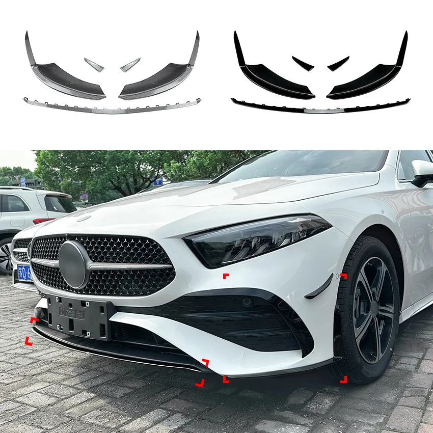 2023 To Up For Mercedes Benz A Class W177 A180 A200 A35 AMG Sport Front Bumper Lip Splitter Side Spoiler Air Vent ABS Body Kit