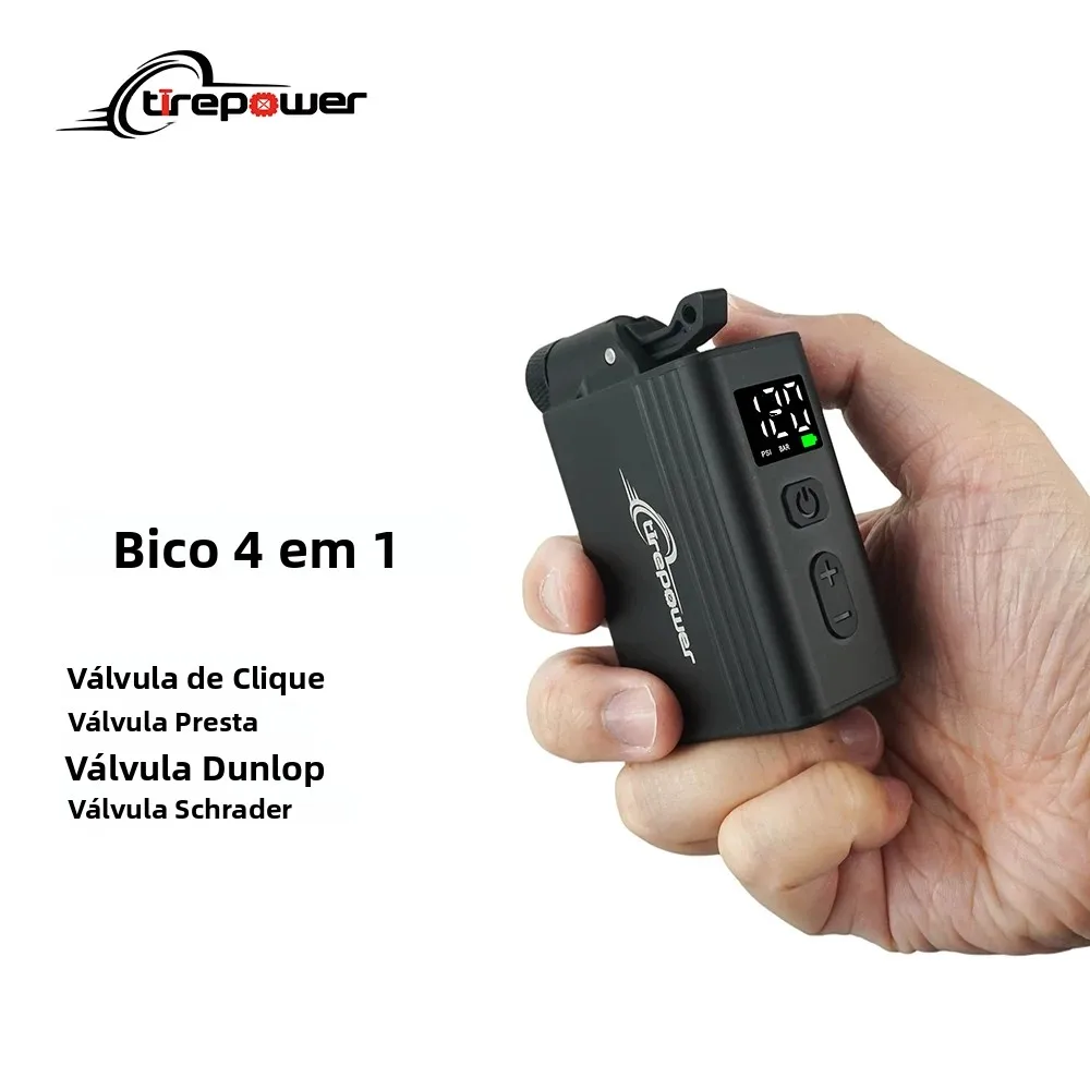 Mini Bomba de Ar Elétrica Portátil para Bicicleta 120PSI com Tela, Carregamento Rápido e Válvulas Presta, Schrader, Dunlop e Clik