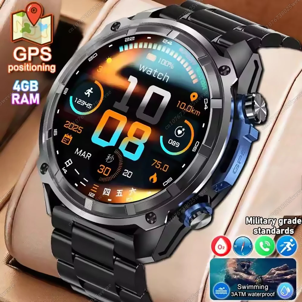 

НОВЫЕ GPS Смарт-часы для мужчин 1,43-дюймовый AMOLED-экран 3ATM Водонепроницаемые Смарт-часы Компас 100+ Спортивные 4 ГБ памяти Автономный браслет MAP