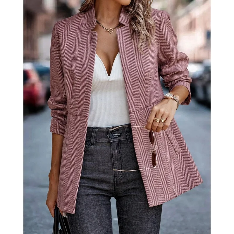 Cárdigan informal sencillo y a la moda de otoño para mujer, chaqueta cárdigan de lana con solapa de manga larga informal para mujer