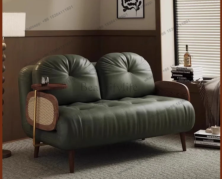 Medieval style solid wood sofa bed leather folding dual-purpose retro multi-function
