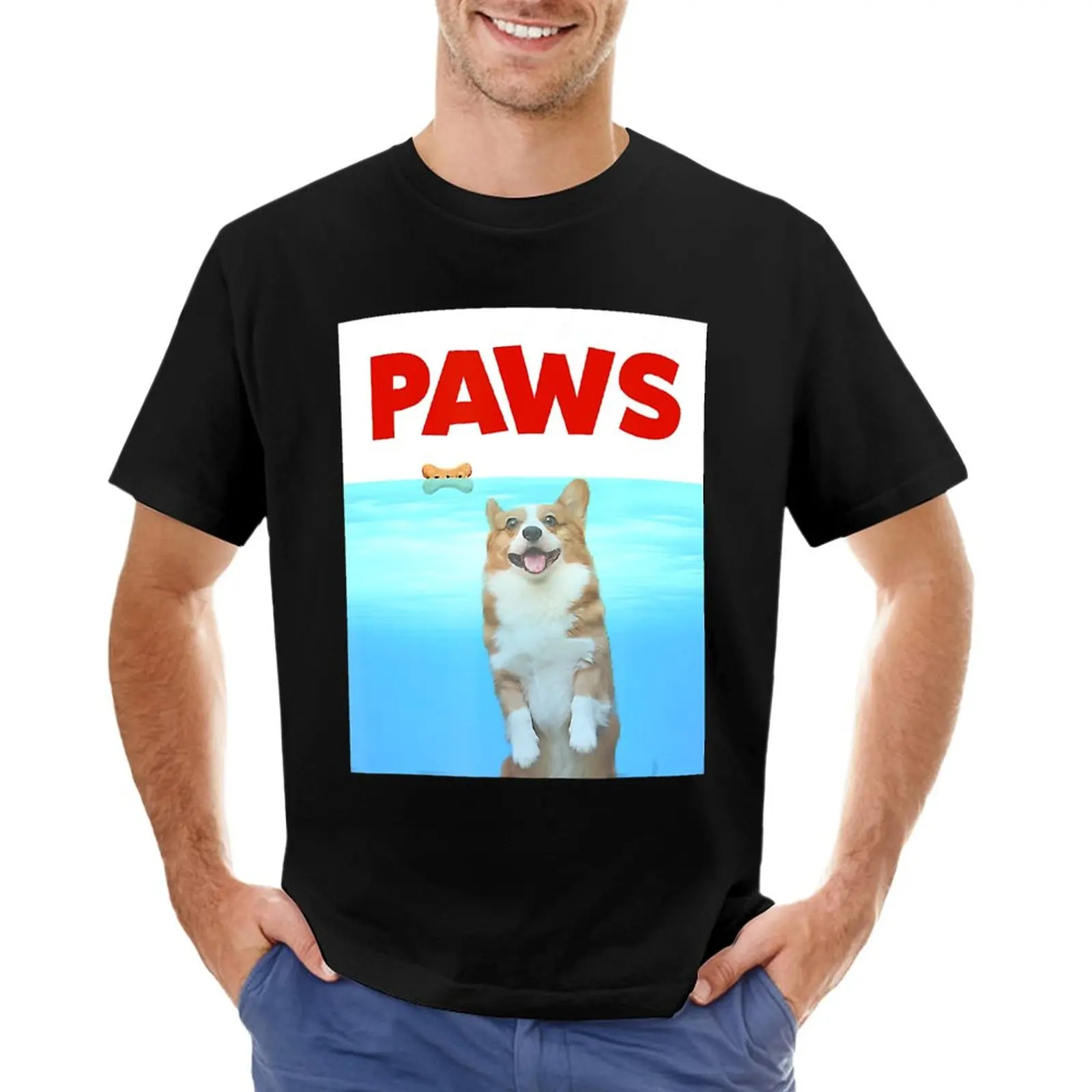

Paws Dog Parody 80s Corgi T-Shirt plus size tops summer clothes blanks t shirts for men cotton