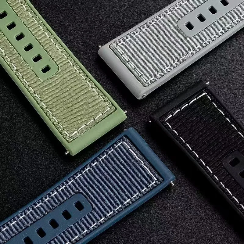 Нейлоновый силиконовый ремешок для часов Huawei Watch GT 4, Samsung Galaxy Watch 3, совместимый с холщовым резиновым водонепроницаемым браслетом для часов
