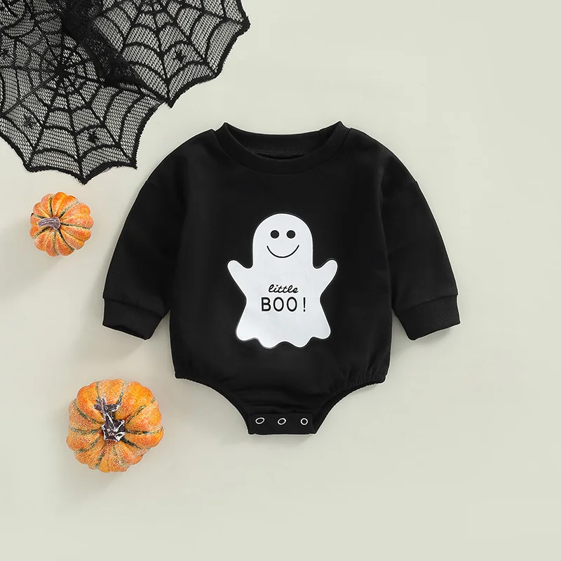 

Baby Boy Clothes Pumpkin Ghost Sweatshirt Romper Fall Infant Newborn Halloween Letter Pattern Girl Halloween Pullover