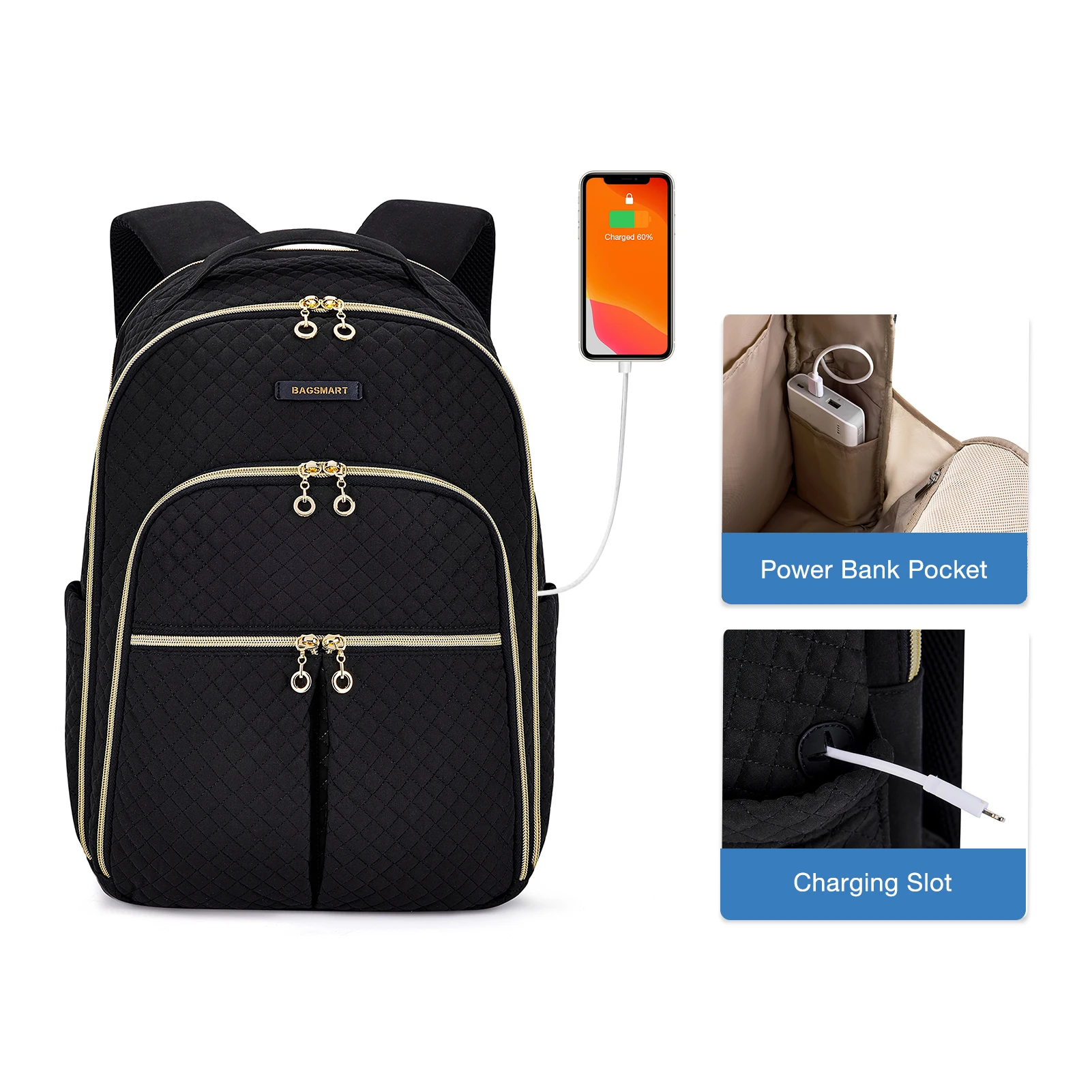 Mochilas para laptop BAGSMART para mulheres, bolsas para notebook de 15,6 polegadas, bolsa escolar carregável para trabalho, escola, faculdade, viagem de negócios