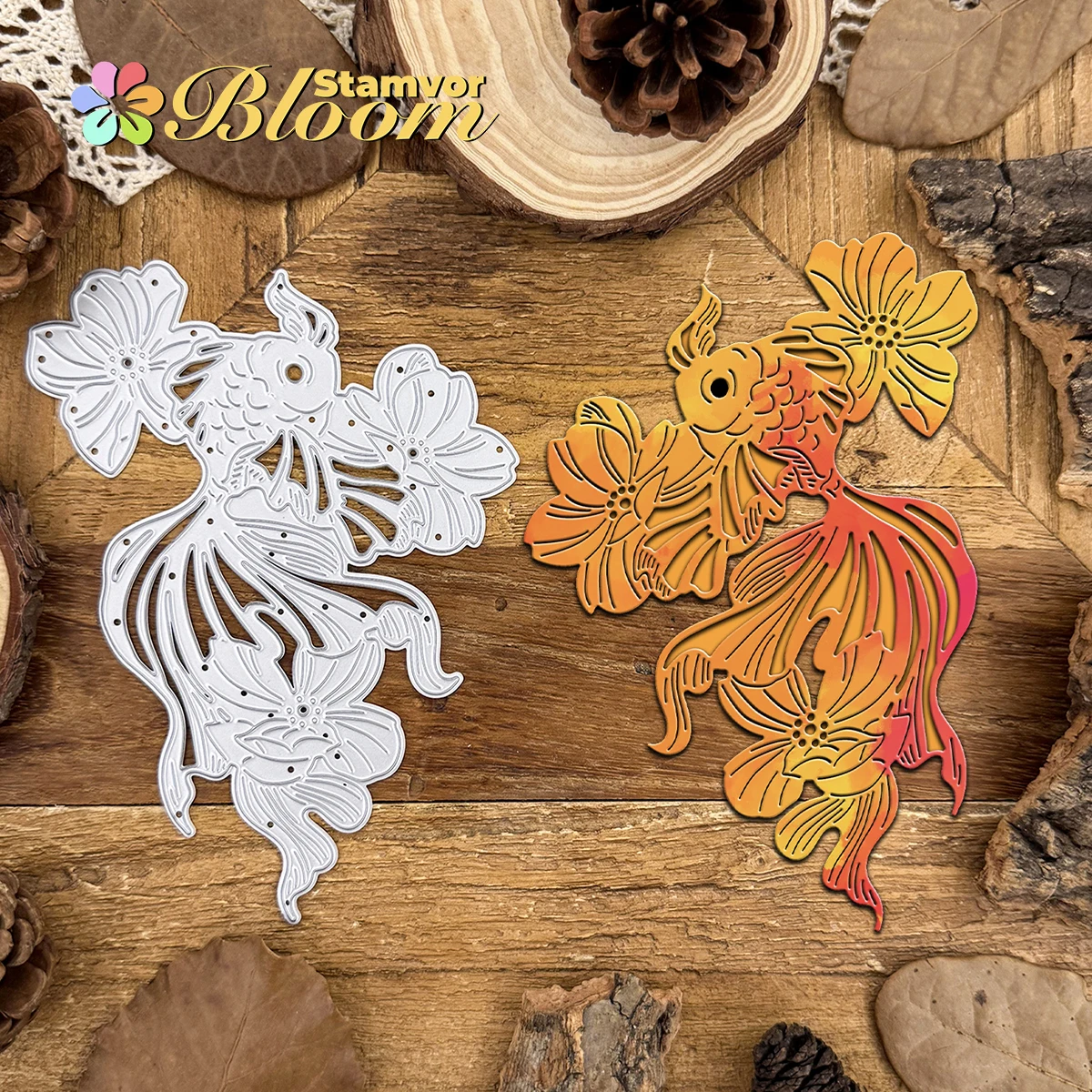Original schöne schwimmende Goldfische und Blumen Metall-Stanzformen für Scrapbooking, dekorative Prägung