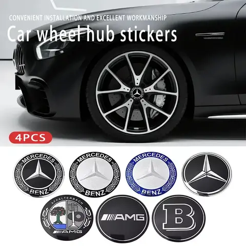 메르세데스 벤츠 브라부스 AMG 스마트 마이바흐 W205 W203 W206 W108 W124 W126용 4개 56mm 자동차 휠 센터 허브 캡 스티커 액세서리
