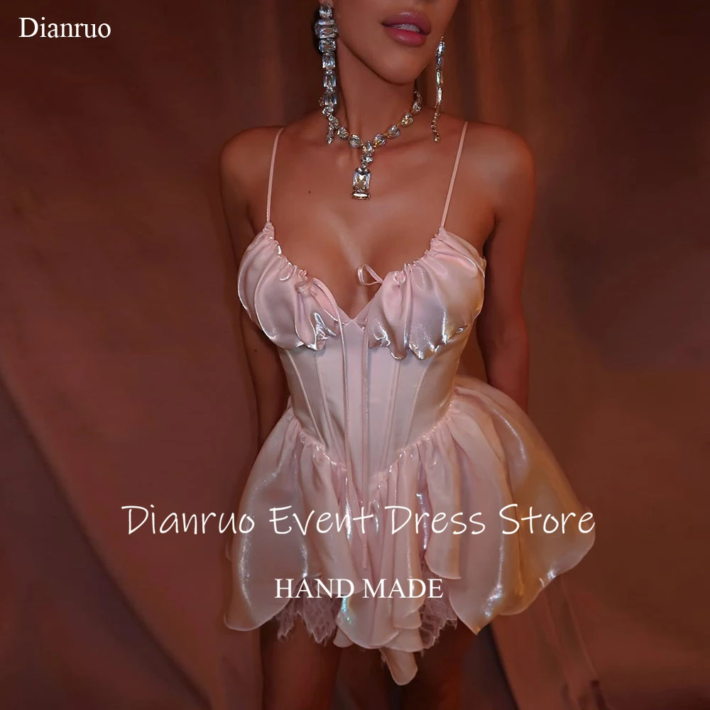 Dianruo الوردي ألف خط فساتين عيد ميلاد السباغيتي الأشرطة فساتين حفلات صغيرة الساتان تكدرت البسيطة جرلي 15 فساتين Quinceanera مخصصة #1