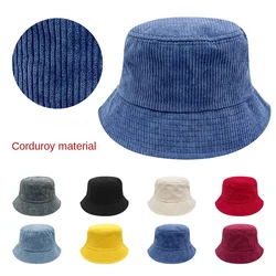 Solid Color Corduroy Bucket Hat Unisex Winter Cap Adjustable 56-58cm Fisherman Style Fashionable Outdoor Headwear