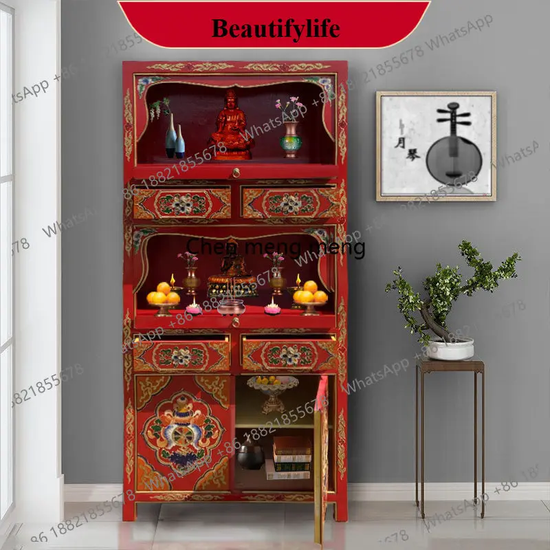 z183 buddha cabinet for home solid wood altar tibetan  two-story god of wealth altar