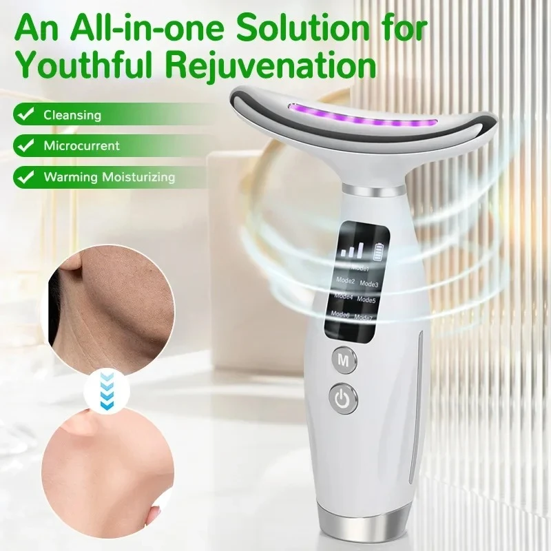 Micro-current Neck Face Beauty Device 7 Color Facial Massager for Enhanced Face Neck and Shoulder Care with Vibrating