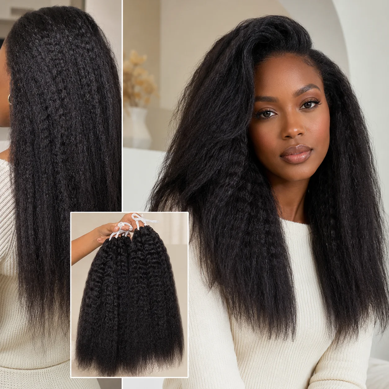 Pre Separated Knotless Kinky Straight Feather Crochet Human Hair Extensions 100% Brazilian Virgin Human Hair Bundles Reusable 60g 50 Strands Natural Black Crochet Hair For Women Boho Braid Hairstyles