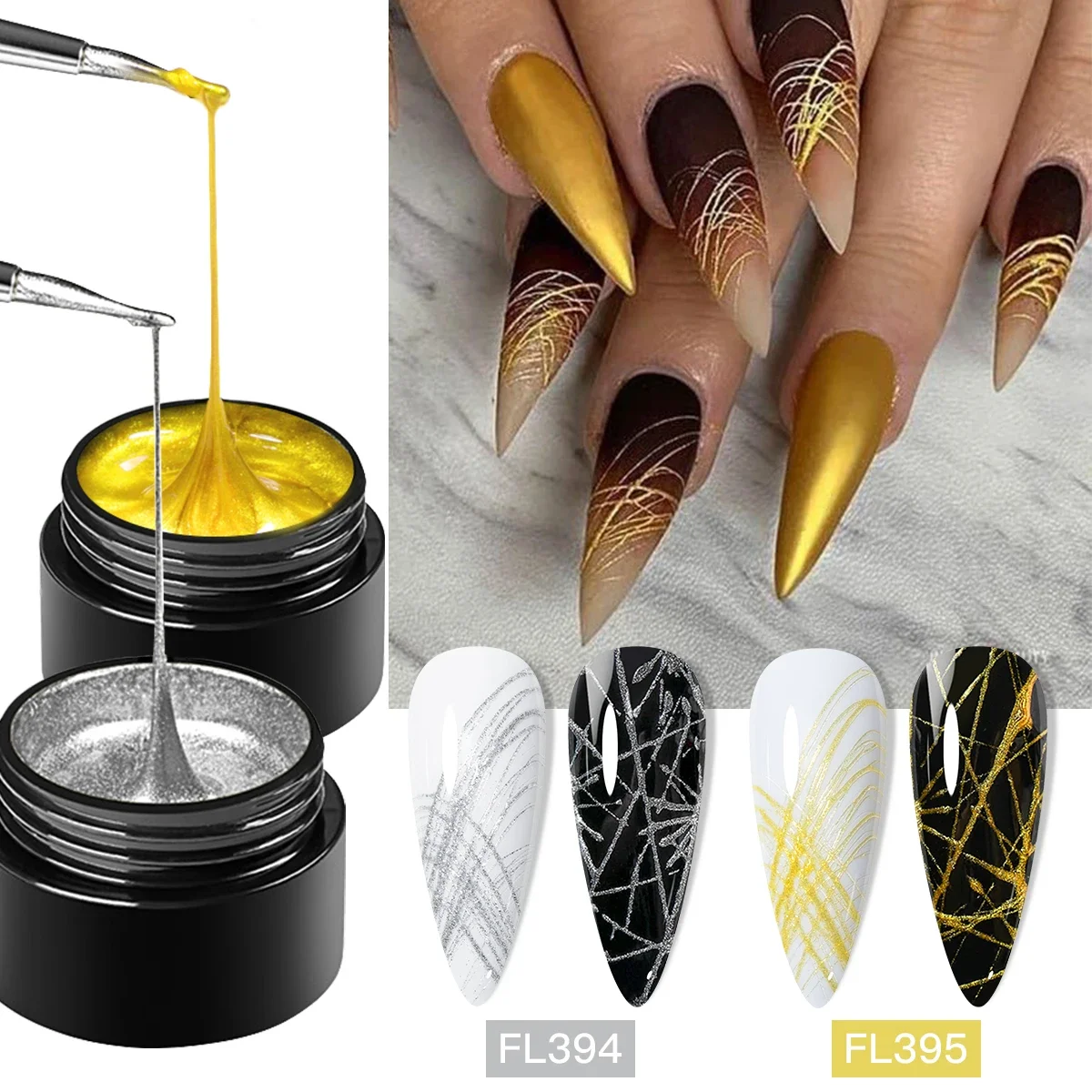 2/4pcs White Black Silver Spider Drawing Gel Nail Polish Set UV Painting Outline Gel Varnish Nails Art Manicure Nail Supplies