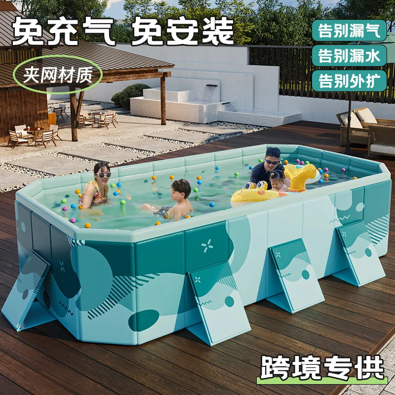 Qunqi Non Inflatable Portable Foldable PVC Frame Swimming Pool for Household Outdoor Children Adult Family Blue