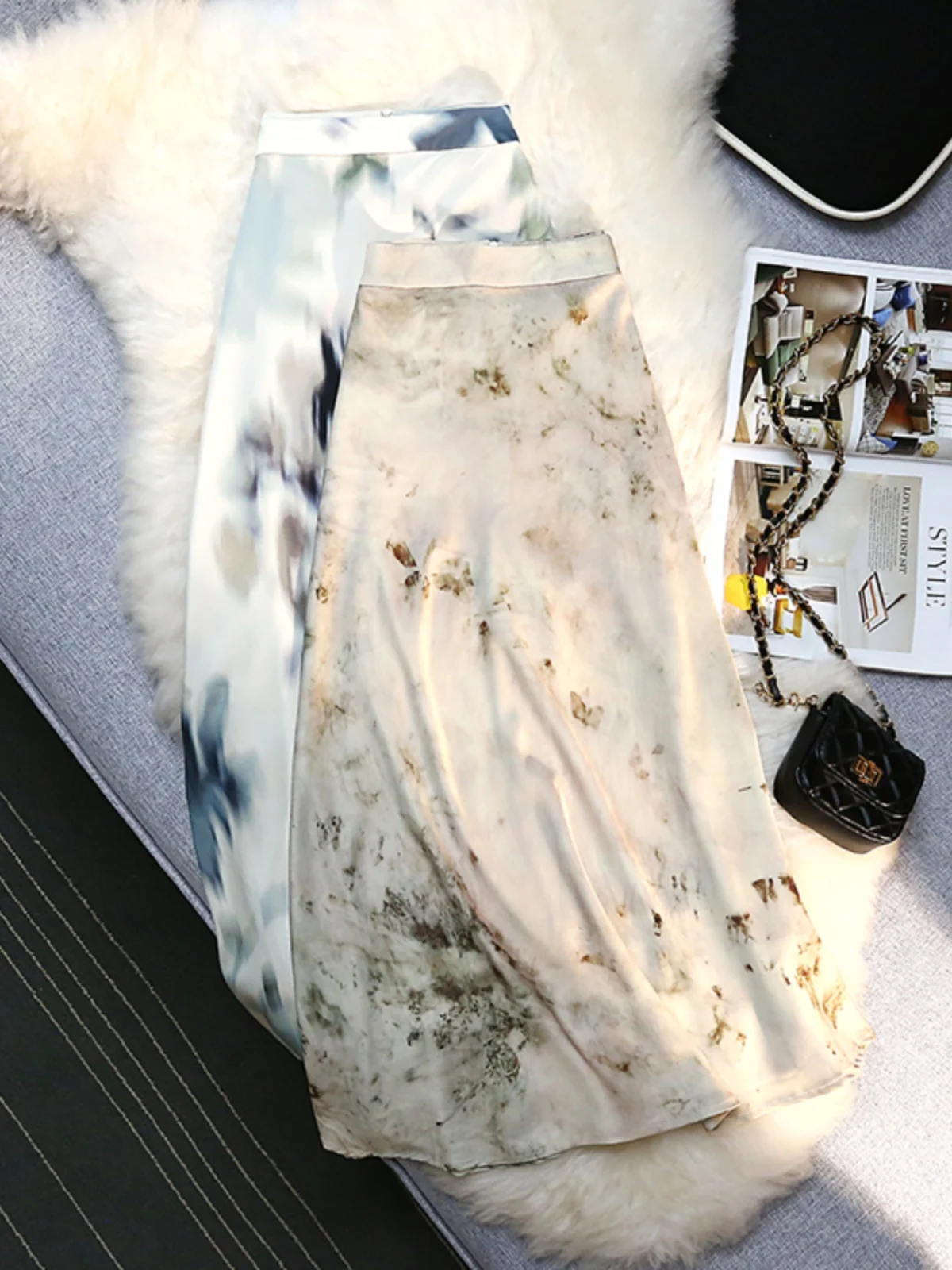 

Silk Matte Satin A-Line Midi Skirt High Waist Draped Women Summer Print Commute Sle Abstract Pattern 8-24 Years Old