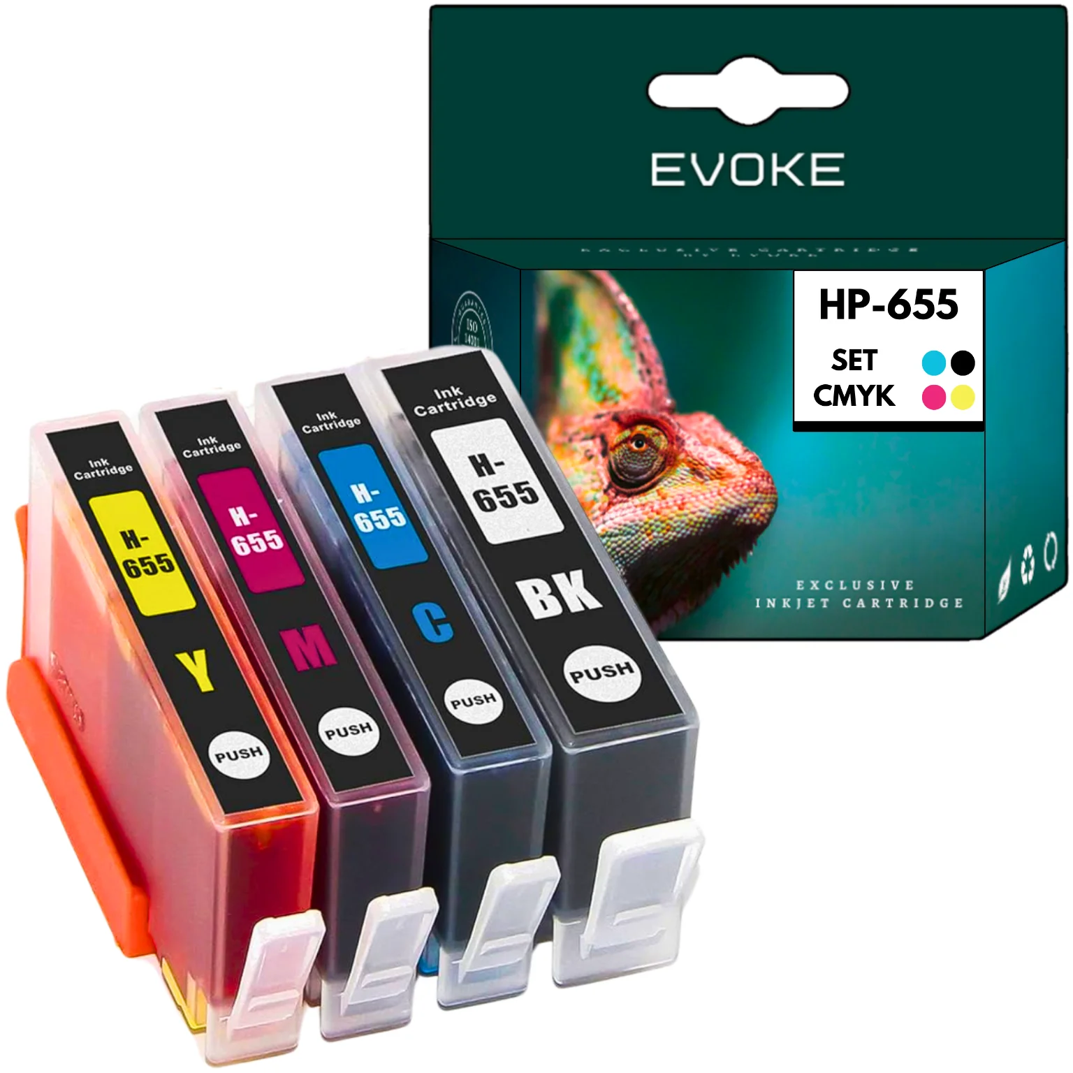 Evoke Compatibele Inkt voor Hp 655XL Hp655 Cz112A Cz111A Cz110A Cz109A 4X Cmyk: Zwart, Cyaan, Magenta, Geel 84 ml 4770 Pagina's Deskjet Ink Advantage 3525 4615 4625 5520 5525 6520 6525
