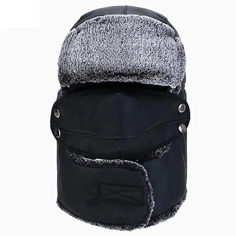 Winter Fur Warm Windproof Hat Men Women Lei Feng Cap Bomber Faux Fur Ear Flap Cap Black Ski Trooper Trapper Cold Anti-Snow Cap