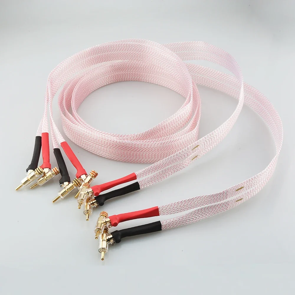 

Nordost 7N OCC Copper Silver Plated Loudspeaker Cable hifi Flat speaker wire with Gold plated Y Spade Plug Banana Lock Plug