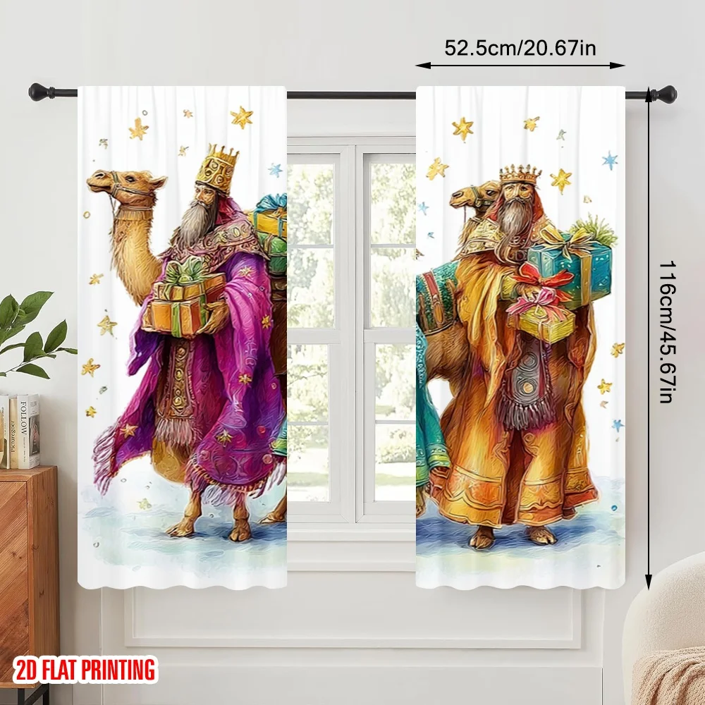 2pcs,2D plane printing Curtains&Window Treatment Three Wise Men with Gifts Polyester Woven (without rod) Art Deco Festive for