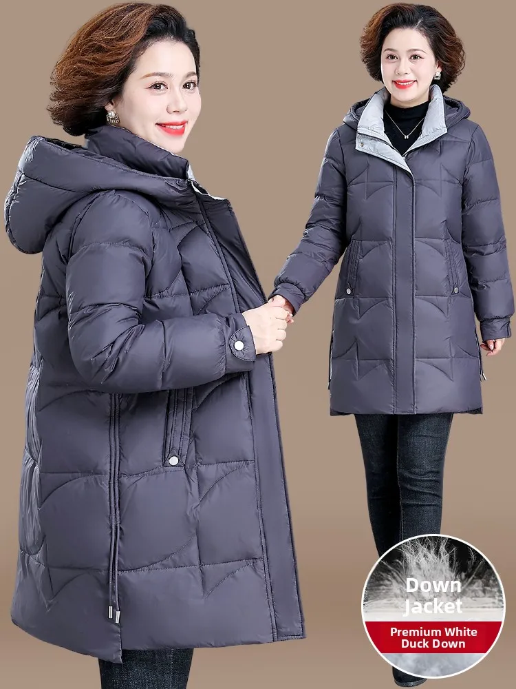 

Утепленное пуховое пальто средней длины для мам, модное хлопковое пальто для женщин больших размеров, осенне-зимняя одежда для среднего возраста
