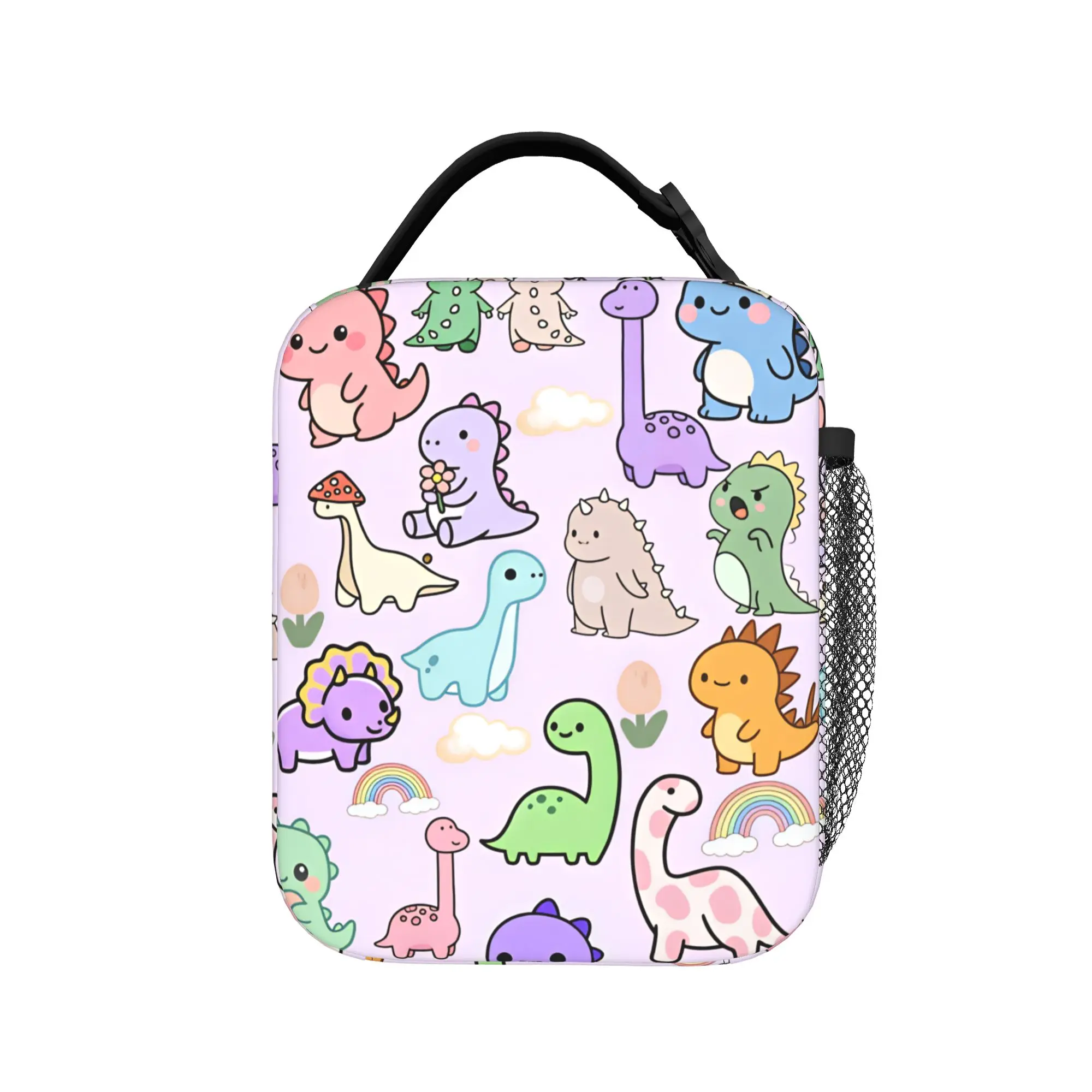 

Pastel Kawaii Dino Dinosaur Friends Pattern Lunch Bag For Men Print Outdoor Picnic Lunch Box Cute Portable Oxford Cooler Bag