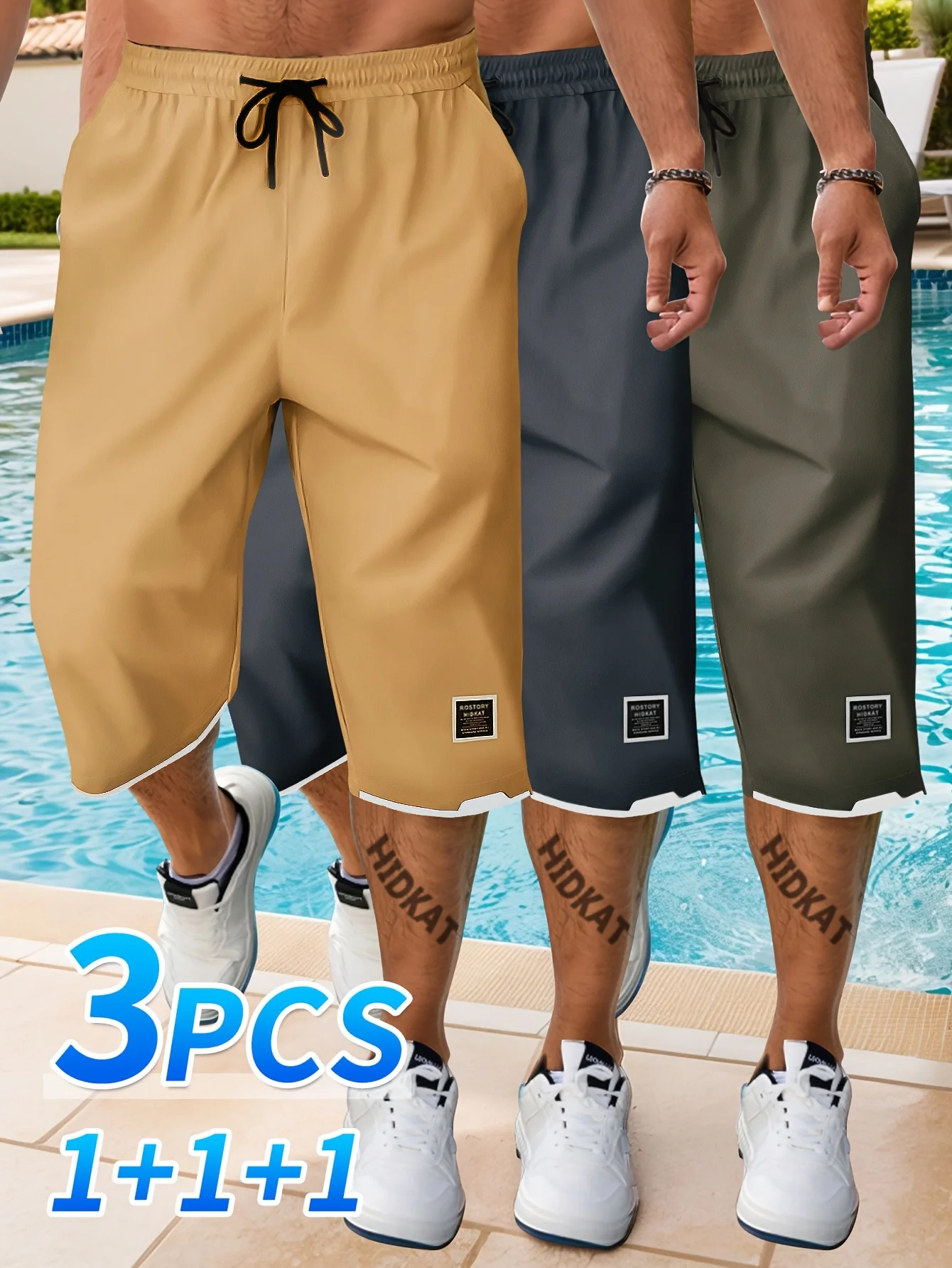 Sommer-Arbeitskleidung 3er-Pack Herren Lässige Kordelzug-Caprihosen Sport-Gym-Shorts Herrenbekleidung Modische Kleidung Halbe Y2k Basketball-Shorts – Detail 2