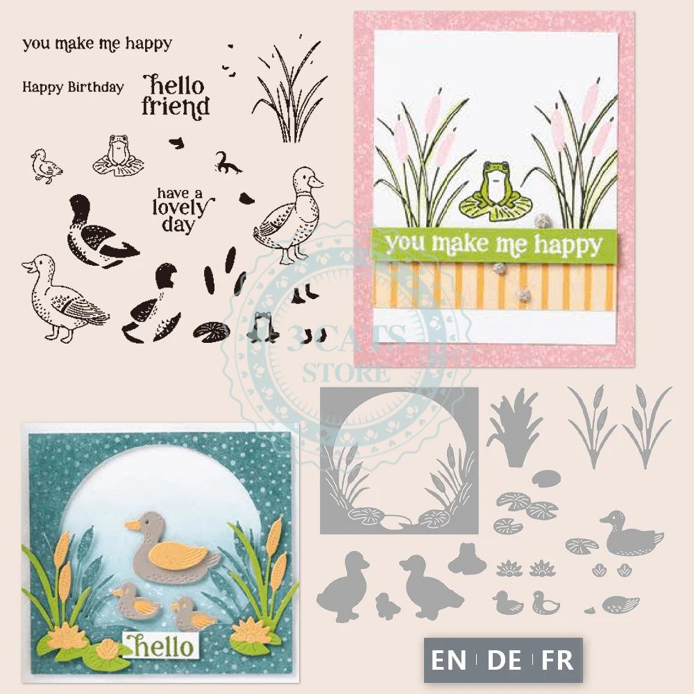 

MP935 Spring Charming Duck Pond Clear Stamp Cutting Dies DIY Scrapbooking Supplies Stamps Metal Dies For Cards Albums Crafts