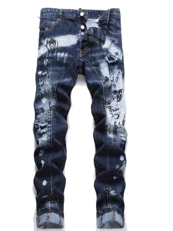 

Luxury fiti Patchwork Slim Fit Motorcycle Jeans Men's Trendy Brand Casual Long Pants High Elastici Breathable Youth Sle