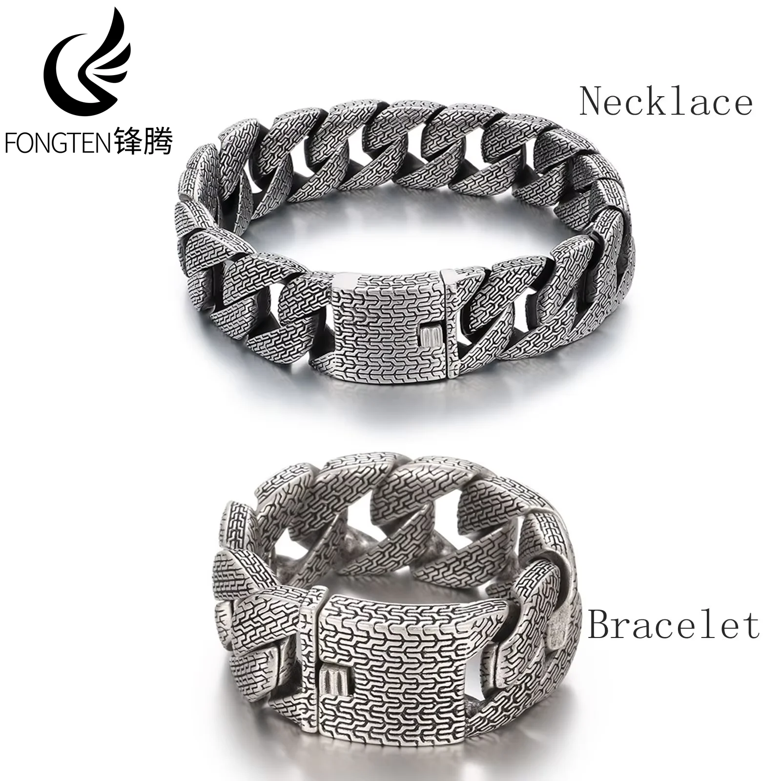 Fongten 31mm Thick Stainless Steel Bracelet For Men Power Trident Pattern Chain Punk Hip Hop Male Jewelry Couple Birthday Gifts