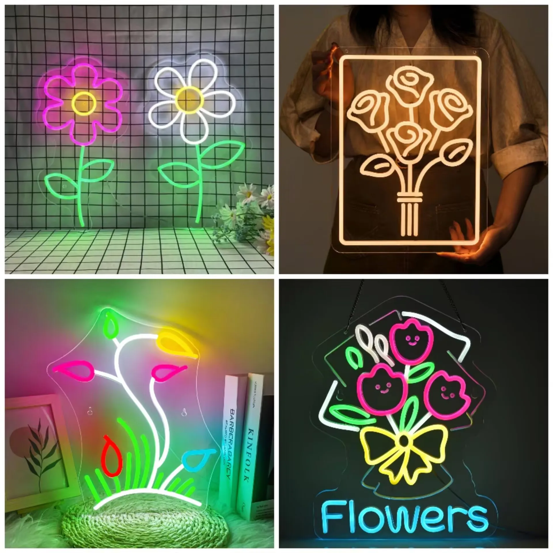 Flower Prairie Neon Sign Brightness for Wall Decor LED Rose Neon Light Sign for Bedroom Gift Shop Room Lovers Engagement Decor