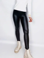 Bivigaos novo outono inverno cintura alta couro do plutônio leggings feminino velo magro sexy calças de couro