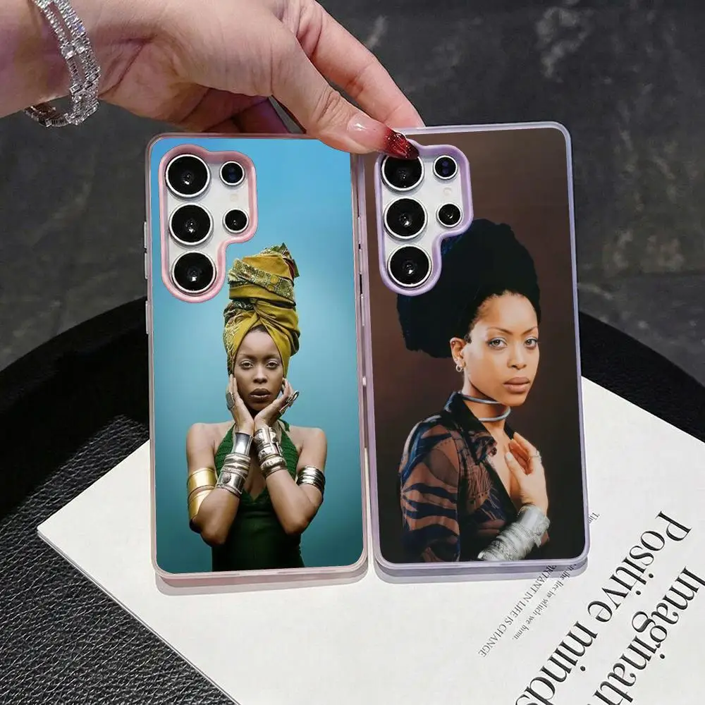 Singer E-Erykah Badu Phone Case 2-in-1 Detachable Clear Case for Samsung S26-S22 Multi-Color Card Holder Soft TPU