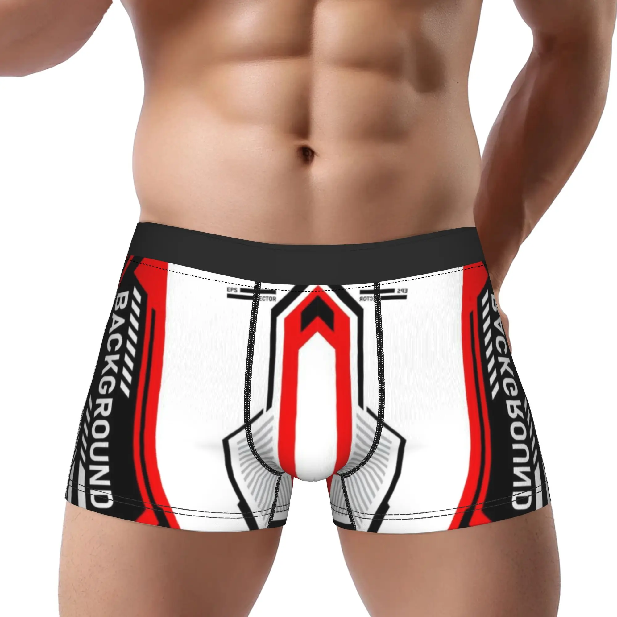 Red Black White Sports Jersey Abstract Pattern  Underpants Breathbale Panties Men's Underwear Comfortable Shorts Boxer Briefs
