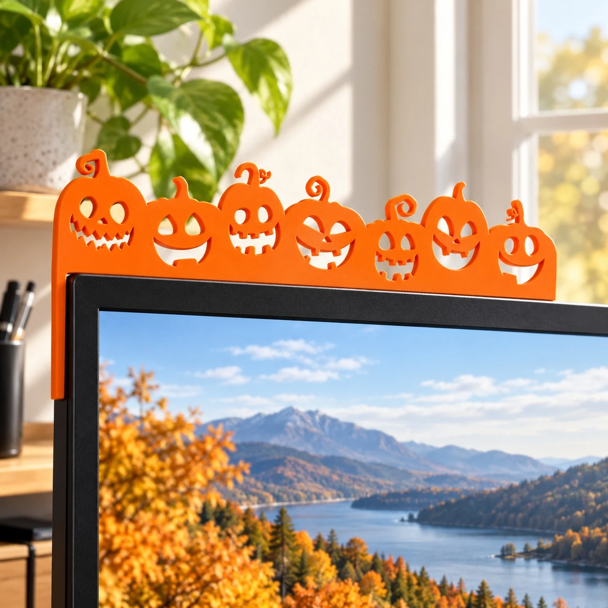Halloween Pumpkin Monitor Topper, 3D Printed Jack O Lantern Computer Screen Corner Decor for Office Gaming Desk, 1PC